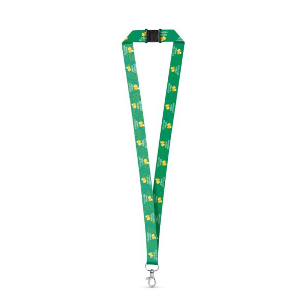 DOVER. Sublimačný lanyard z recyklovaného polyesteru (100 % rPET) s karabínou - Biela