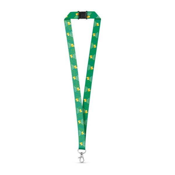 DOVER. Sublimačný lanyard z recyklovaného polyesteru (100 % rPET) s karabínou