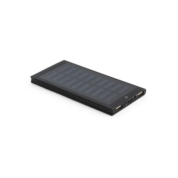 CLERK. 8 000 mAh power banka so solárnym panelom zo 100% recyklovaného hliníka - Čierna