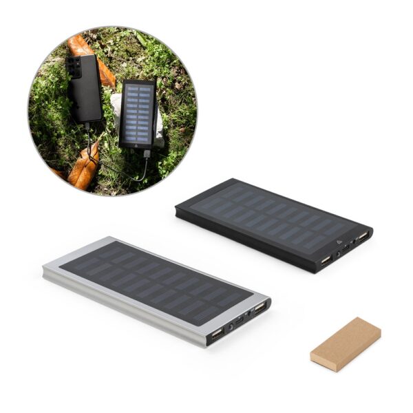 CLERK. 8 000 mAh power banka so solárnym panelom zo 100% recyklovaného hliníka