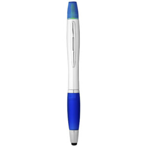 Guľôčkové pero, stylus a zvýrazňovač Nash - Strieborný / Kráľovská modrá