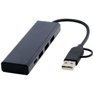 Rise USB 2.0 húb z RCS recyklovaného hliníka - Čierna