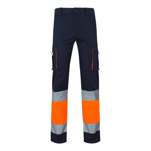 VL ZEUS LARGE. Dvoubarevné strečové kalhoty s více kapsami (240 g/m²) z bavlny (46 %), EME (38 %) a polyesteru (16 %) - Modrá, 5XL