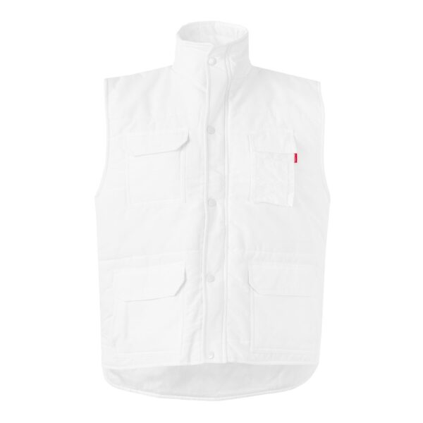 VL MEFITIS. Vesta s viacerými vreckami (220 g/m²) z polyesteru (100 %) - Biela, XL