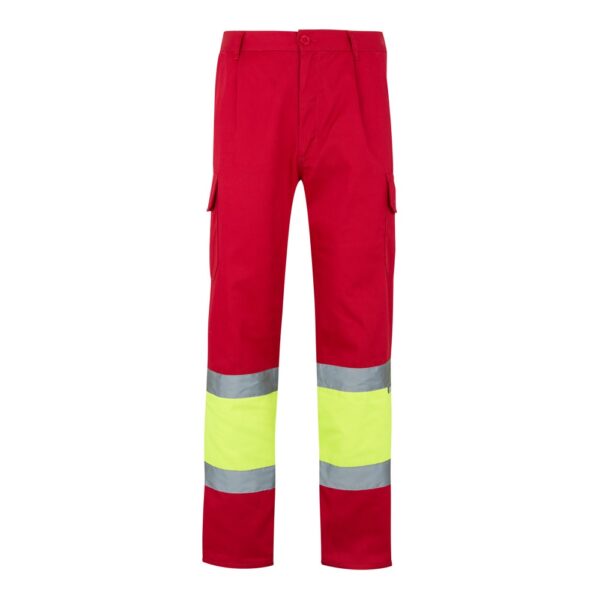 VL POSEIDON LARGE. Dvojfarebné keprové nohavice s viacerými vreckami (210 g/m²) z bavlny (20 %) a polyesteru (80 %) - Červená, 5XL