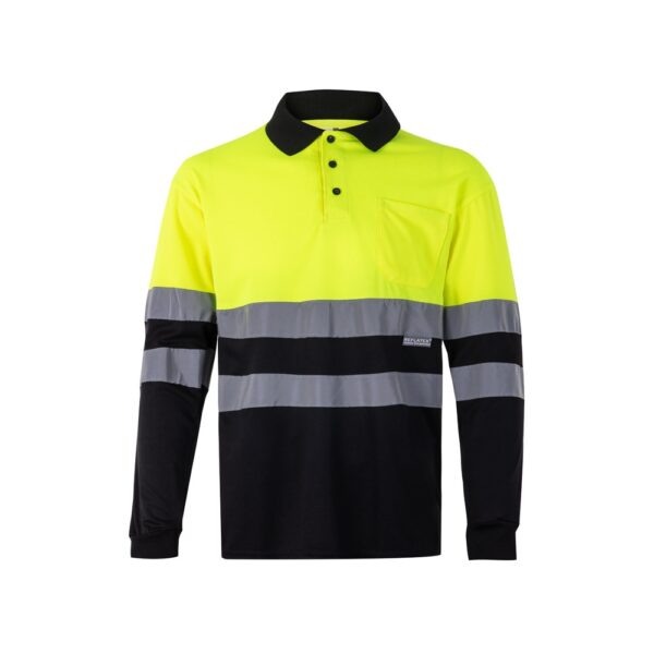 VL VULCAN. Dvojfarebná polokošeľa s vtáčím okom (160 g/m²) s dlhými rukávmi, z polyesteru (100%) - Čierna, XS