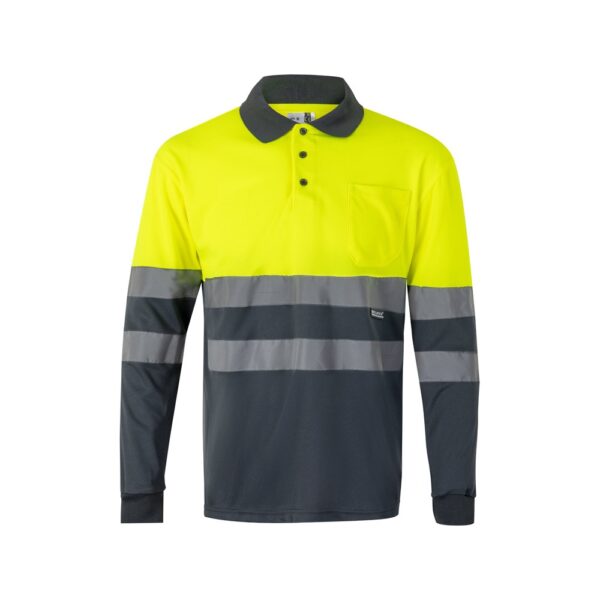 VL VULCAN. Dvojfarebná polokošeľa s vtáčím okom (160 g/m²) s dlhými rukávmi, z polyesteru (100%) - Sivá, XS