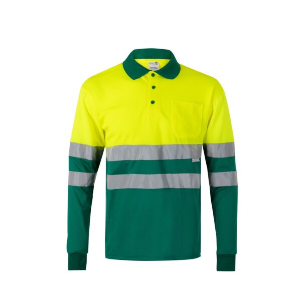 VL VULCAN. Dvojfarebná polokošeľa s vtáčím okom (160 g/m²) s dlhými rukávmi, z polyesteru (100%) - Zelená, XS
