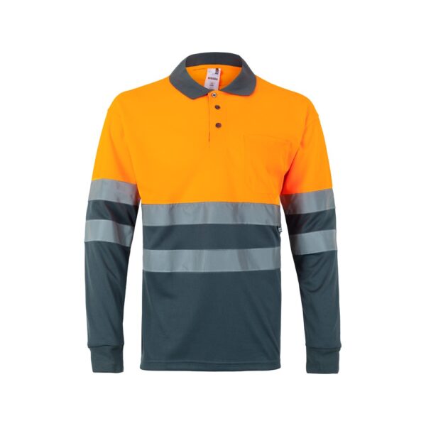 VL VULCAN. Dvojfarebná polokošeľa s vtáčím okom (160 g/m²) s dlhými rukávmi, z polyesteru (100%) - Sivá, XS