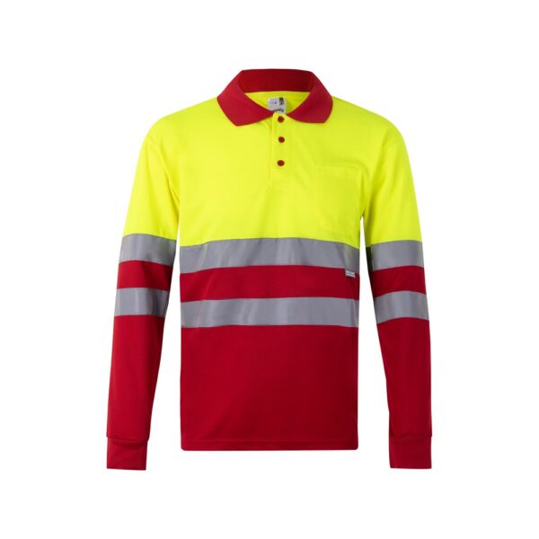 VL VULCAN LARGE. Dvojfarebná polokošeľa s vtáčím okom (160 g/m²) s dlhými rukávmi, z polyesteru (100%) - Červená, 5XL