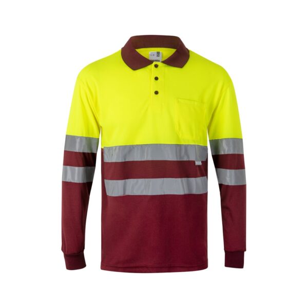 VL VULCAN LARGE. Dvojfarebná polokošeľa s vtáčím okom (160 g/m²) s dlhými rukávmi, z polyesteru (100%) - Bordová, 5XL