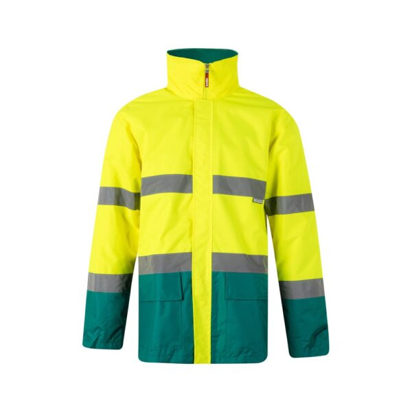 VL THEMIS. Dvojfarebná parka (190 g/m²) z polyesteru (100 %) s PU záterom - Zelená, XL