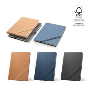 HUXLEY. Zošit formátu A5 vyrobený z vodeodolného papiera s linajkovými stránkami vyrobenými z materiálu certifikovaného FSC™ a iných kontrolovaných materiálov