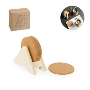 PLYCORK. Stojan z preglejky so 6 korkovými podložkami