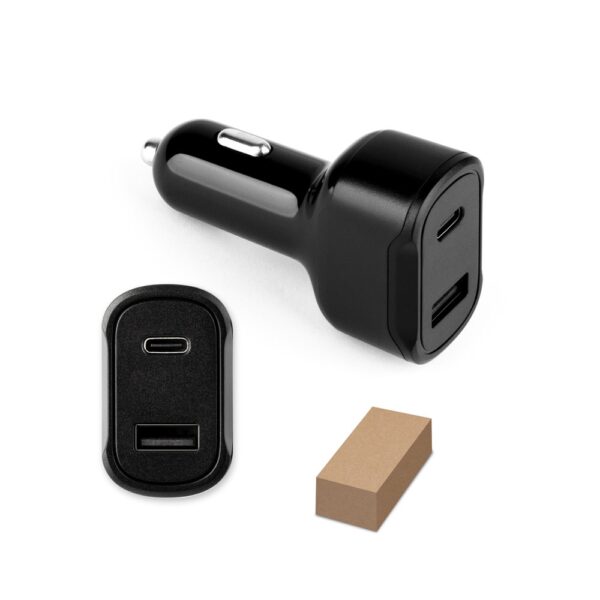 DIRAC. Adaptér do zapaľovača cigariet s portom USB-A 18W a USB-C 20W v 100% rABS