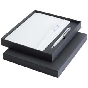 Legato Elegance sada zápisníka A5 s tvrdou obálkou a guľôčkovým perom - Biela / Biela