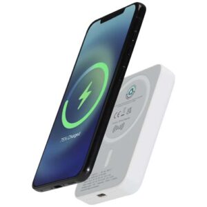 Acrab bezdrôtová magnetická powerbanka 5000 mAh 15W s 20W PD - vyrobené z recyklovaného plastu - Biela