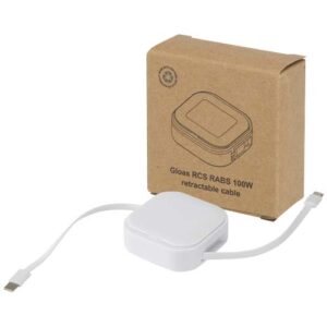Gloas vysúvací dátový a 100W rýchlonabíjací kábel 5 v 1 z recyklovaného materiálu s náradím na smartphone - Biela