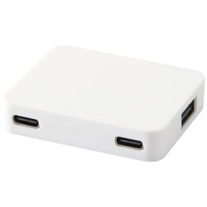 Gaia 4portový USB hub s výstupmi USB-A a Type-C a duálnym vstupom - vyrobené z recyklovaného plastu - Biela