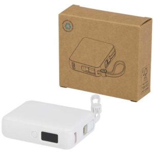 Acrux powerbanka 10 000 mAh 35W pre tablet s integrovaným káblom typu C - vyrobené z recyklovaného plastu - Biela