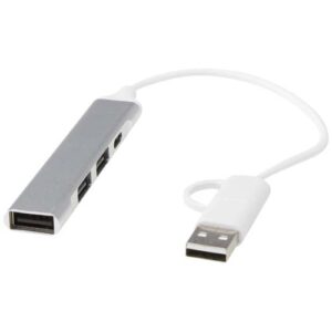 Alkaid 4portový USB-A a Type-C húb z recyklovaného hliníka s duálnym vstupom - Strieborná