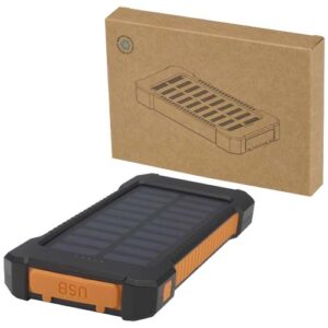 Altair solárna powerbanka z recyklovaného plastu s kapacitou 5000 mAh a výkonom 10 W, odolná, so vstavaným svietidlom - Čierna